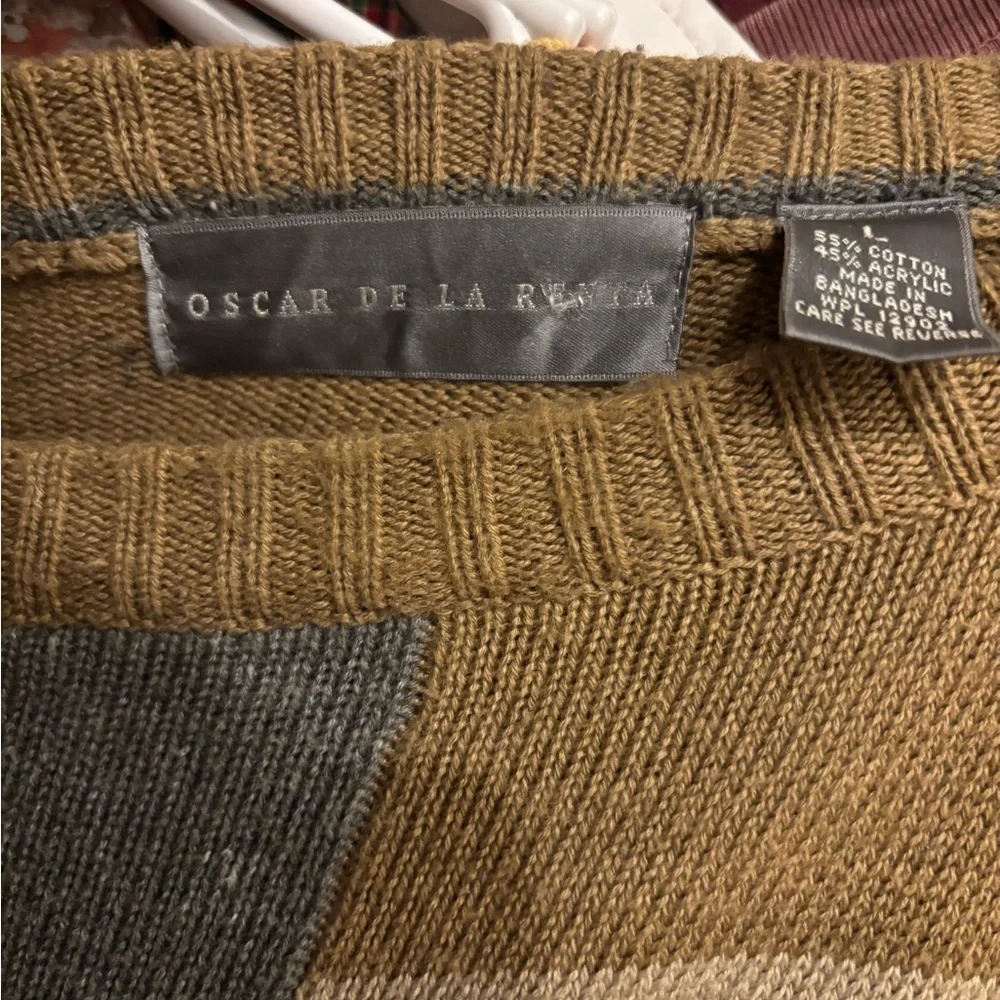 Oscar de la Renta Men's Patchwork Sweater - Brown and Gray Size Large